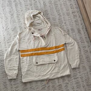 Faherty Cream Hoodie with Mustard Stripes